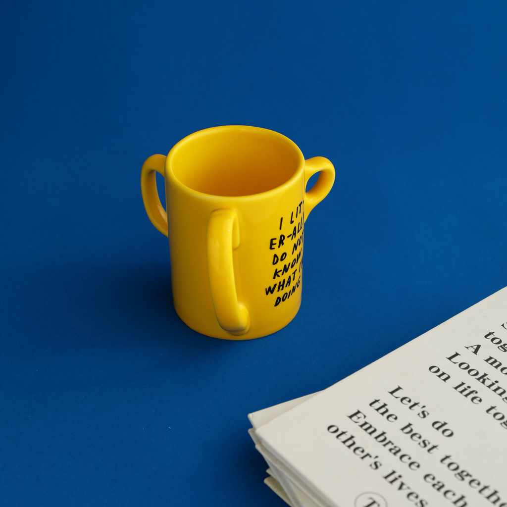 Self Confidence Triple Handle Yellow Ceramic Mug