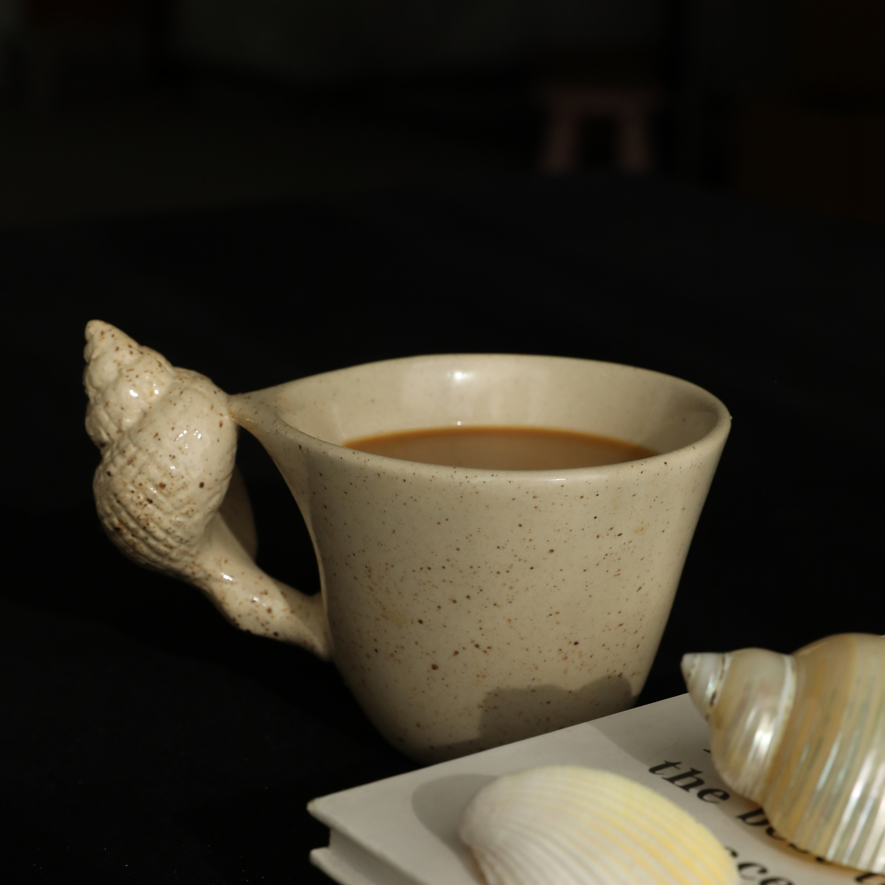Seaside Shell Handle Ceramic Mug and Saucer