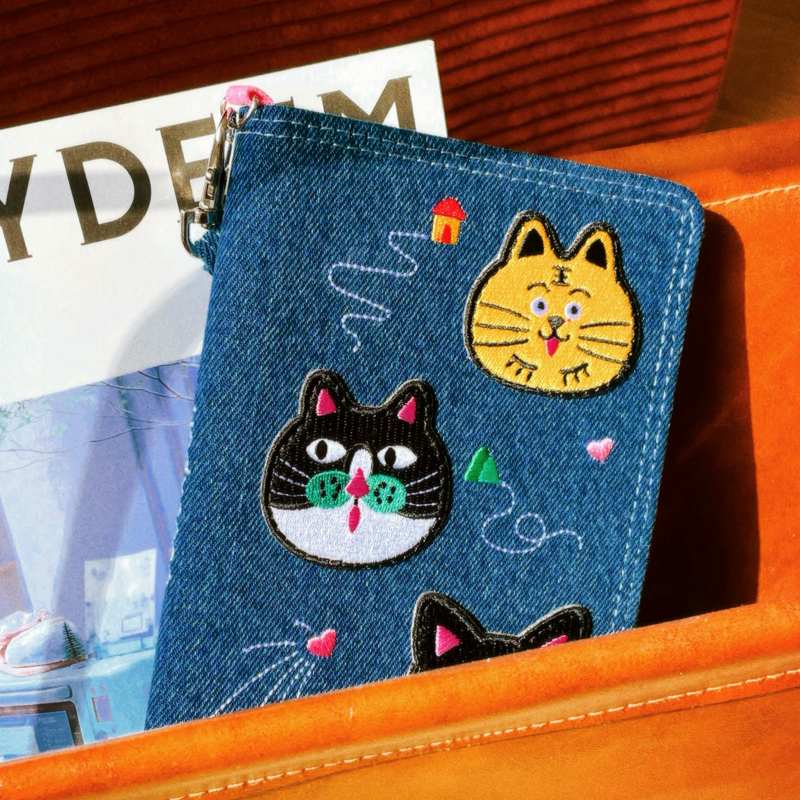 Passport Purr Parade Denim Travel Wallet