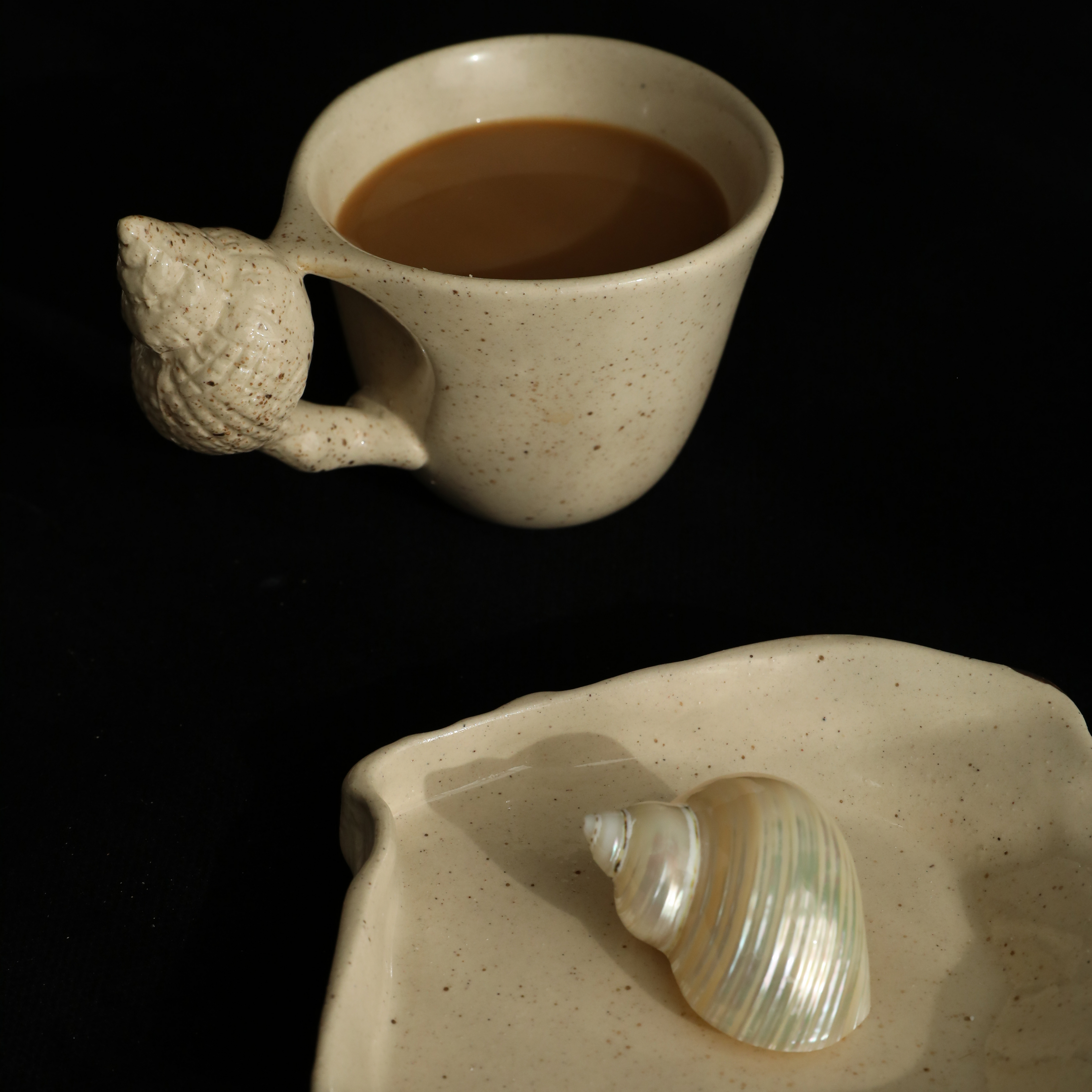 Seaside Shell Handle Ceramic Mug and Saucer