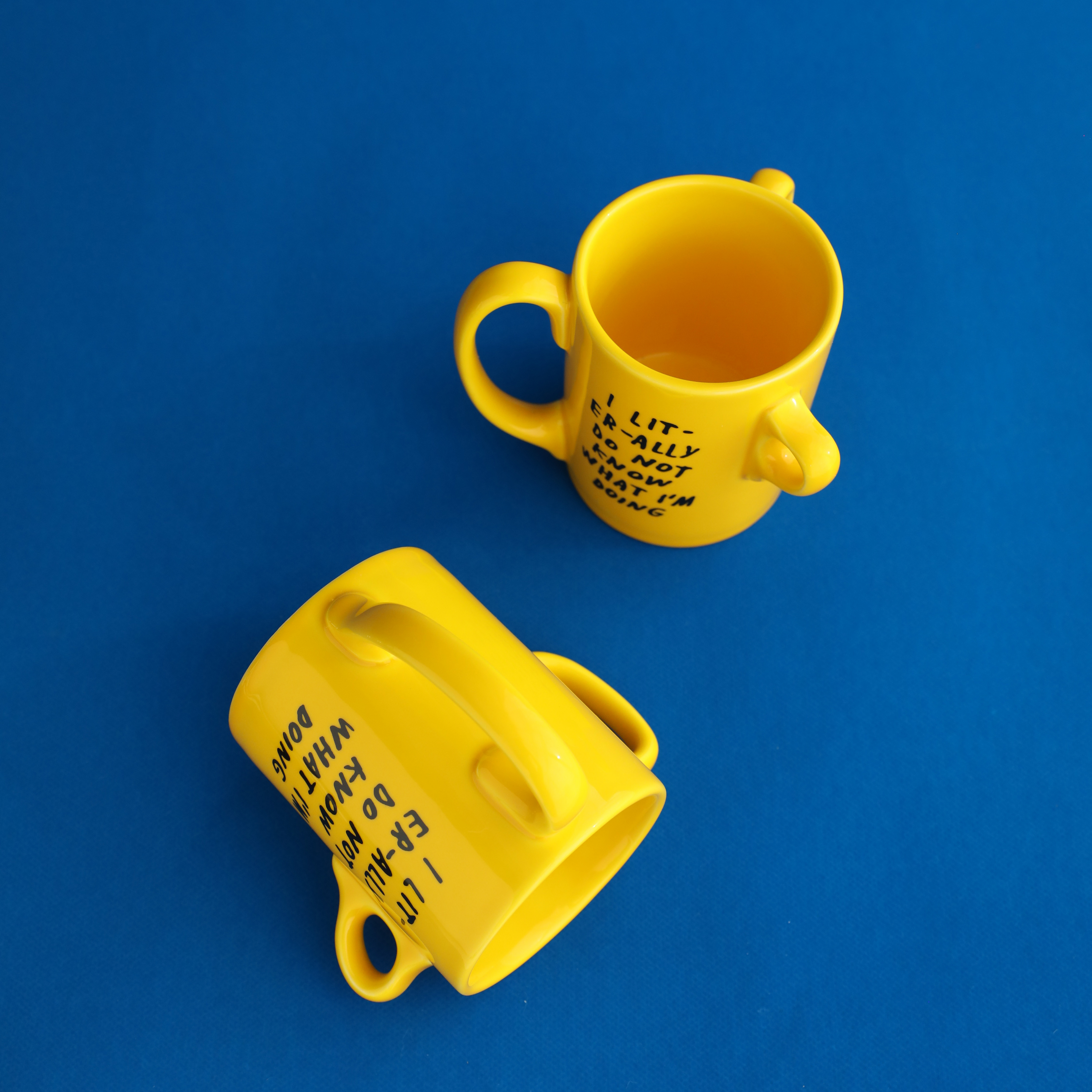 Self Confidence Triple Handle Yellow Ceramic Mug