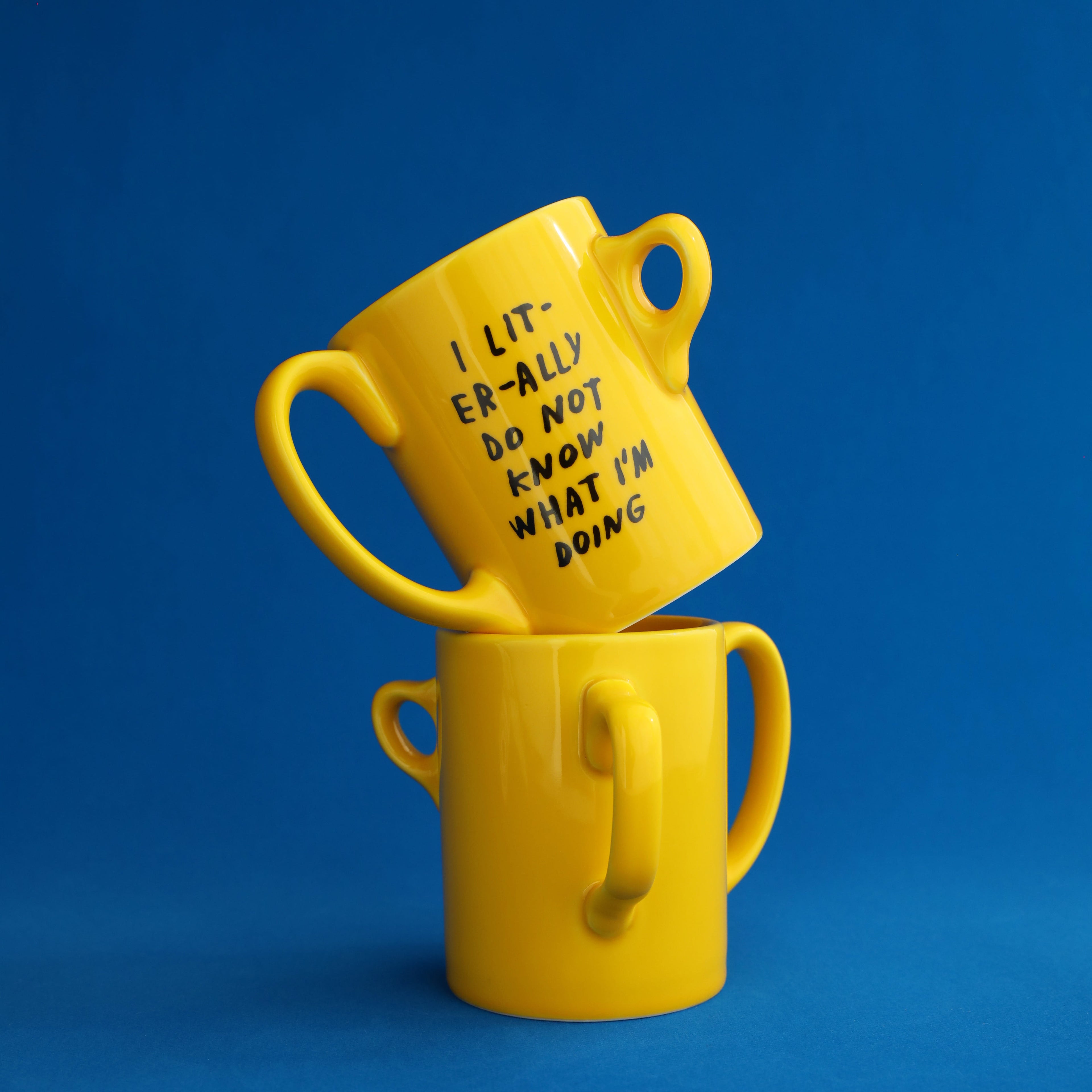 Self Confidence Triple Handle Yellow Ceramic Mug