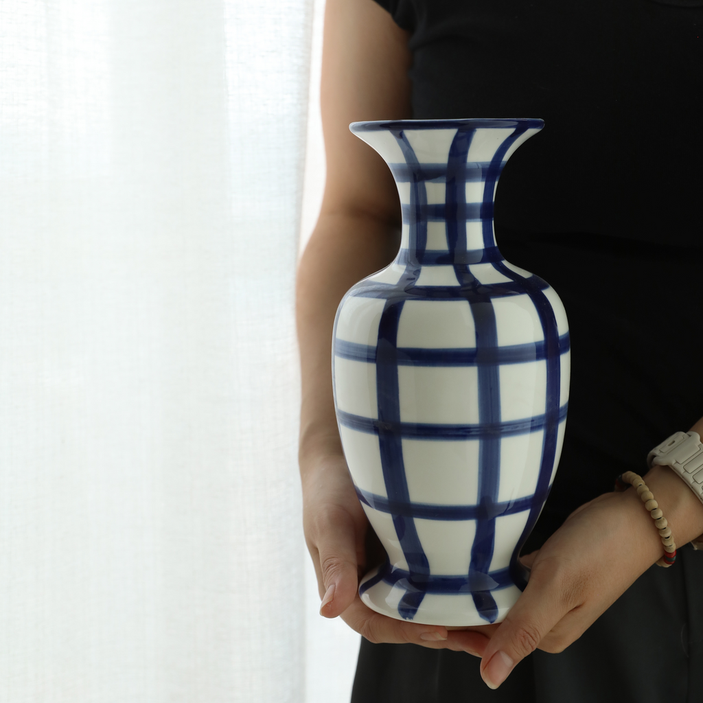 Indigo Lattice Heritage Vase