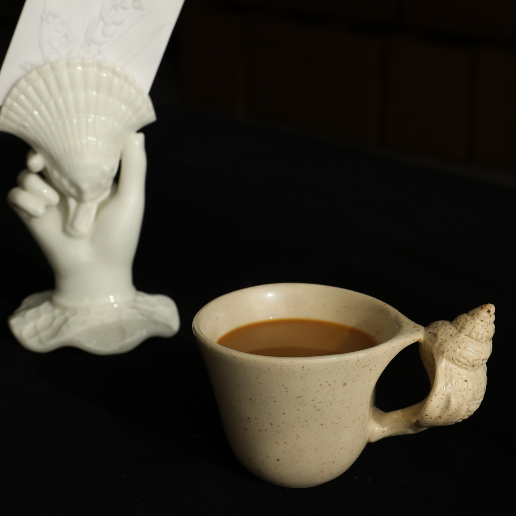 Seaside Shell Handle Ceramic Mug and Saucer