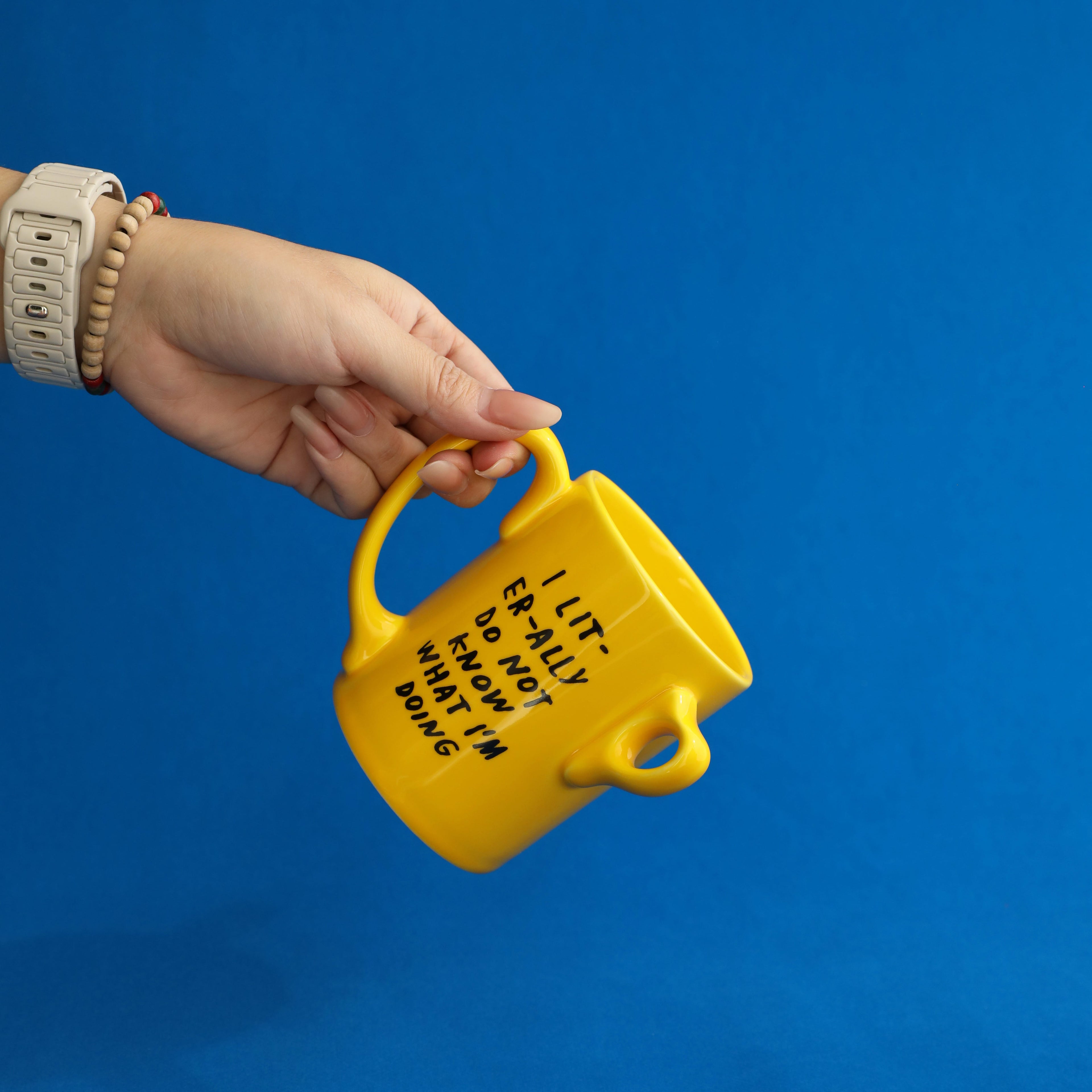 Self Confidence Triple Handle Yellow Ceramic Mug