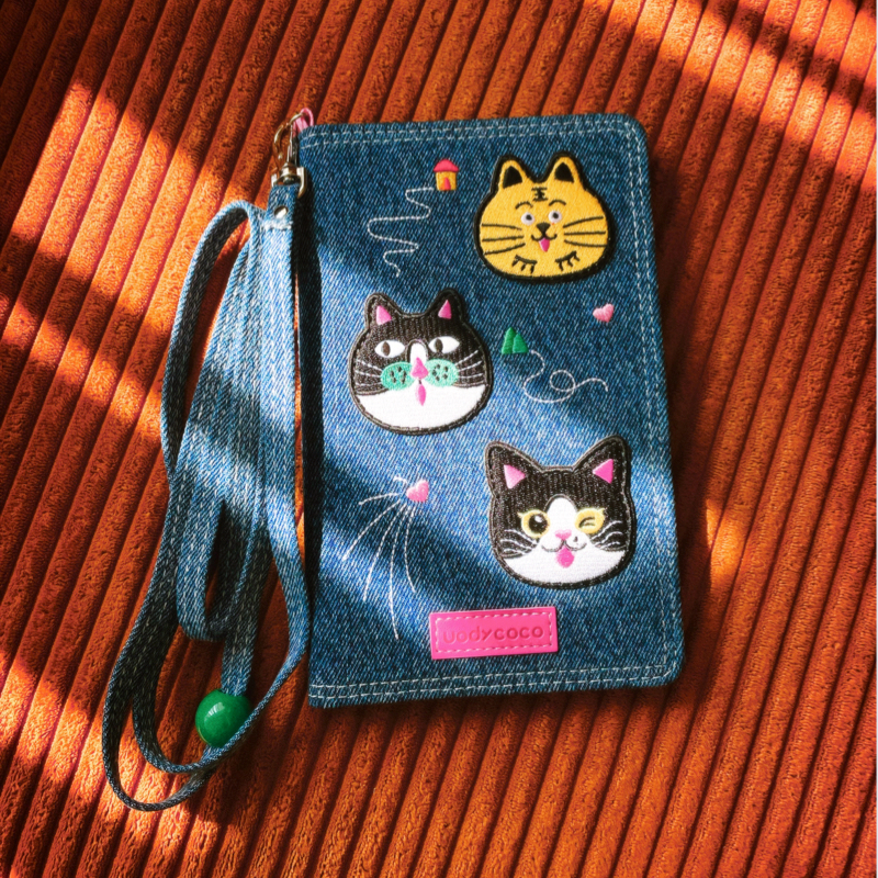 Passport Purr Parade Denim Travel Wallet