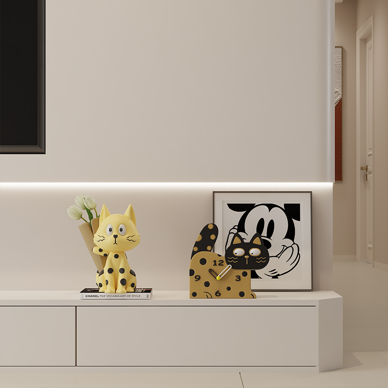 Whimsy Cat Polka Dot Clock