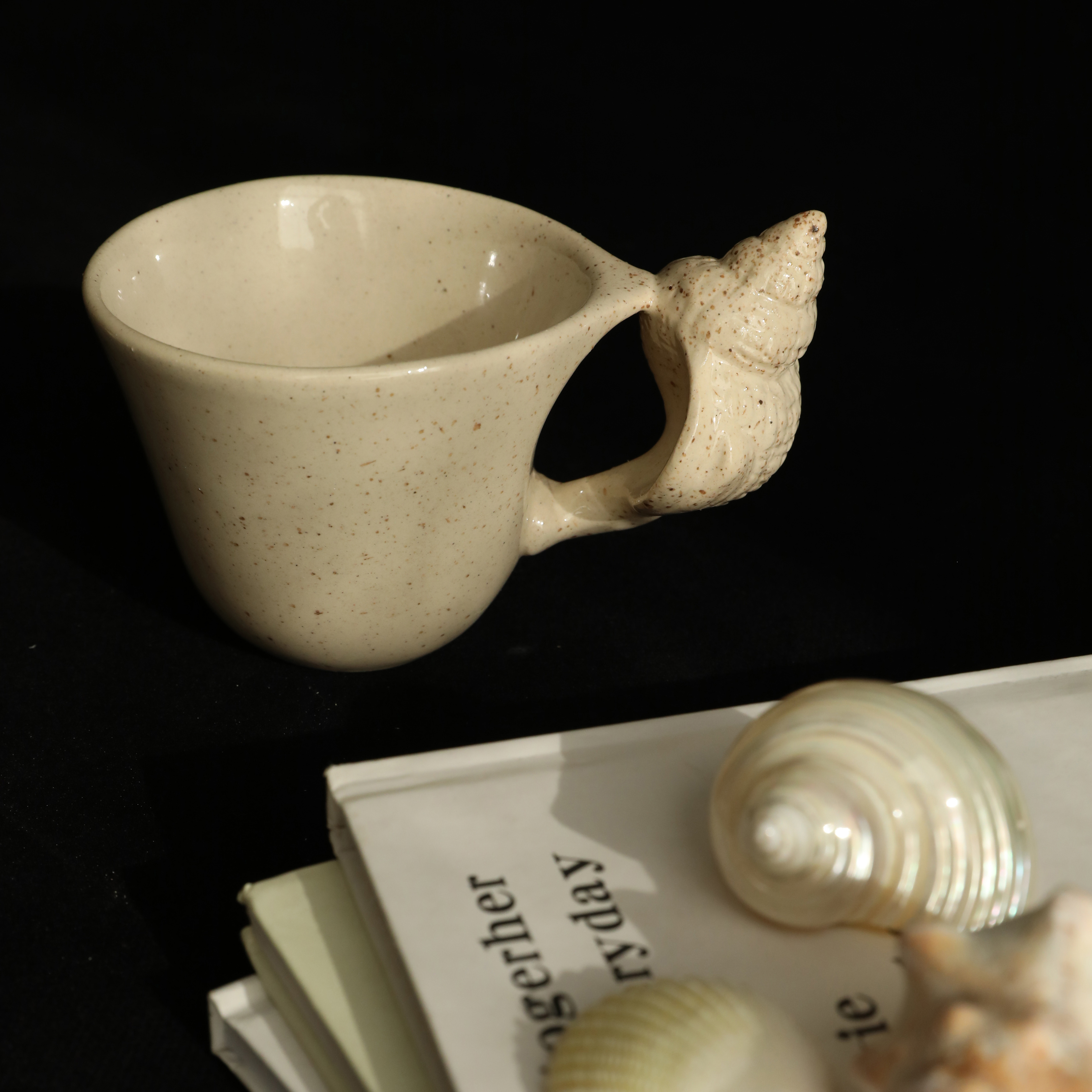 Seaside Shell Handle Ceramic Mug and Saucer