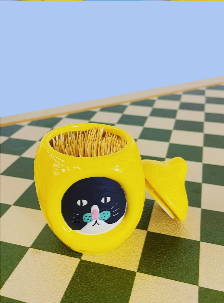 Lemon Kitty Hideout Toothpick Jar