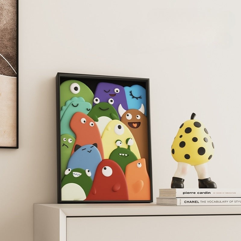 Bright wall art print packed with quirky little monsters