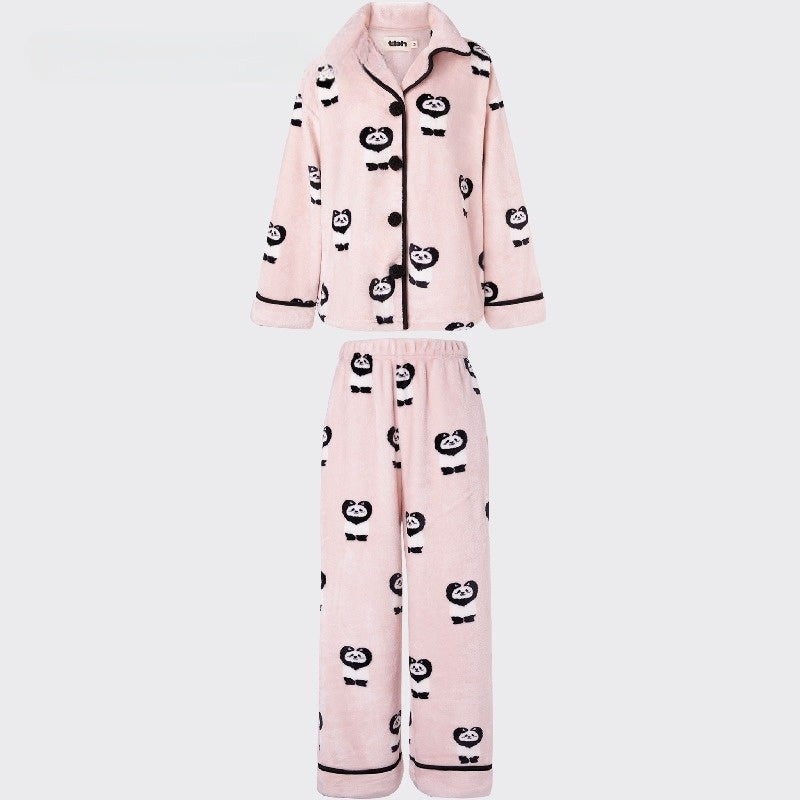 Panda Pompom Fleece Pajama Set - L, Blush Panda image