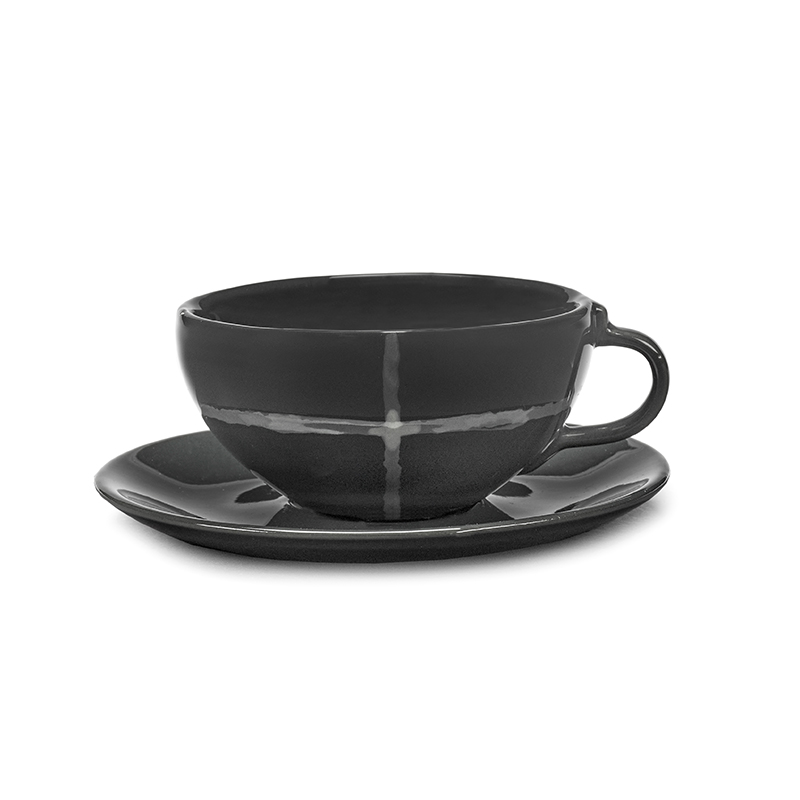 Gridlight Ceramic Cup & Saucer Set - Ink Black Tea image