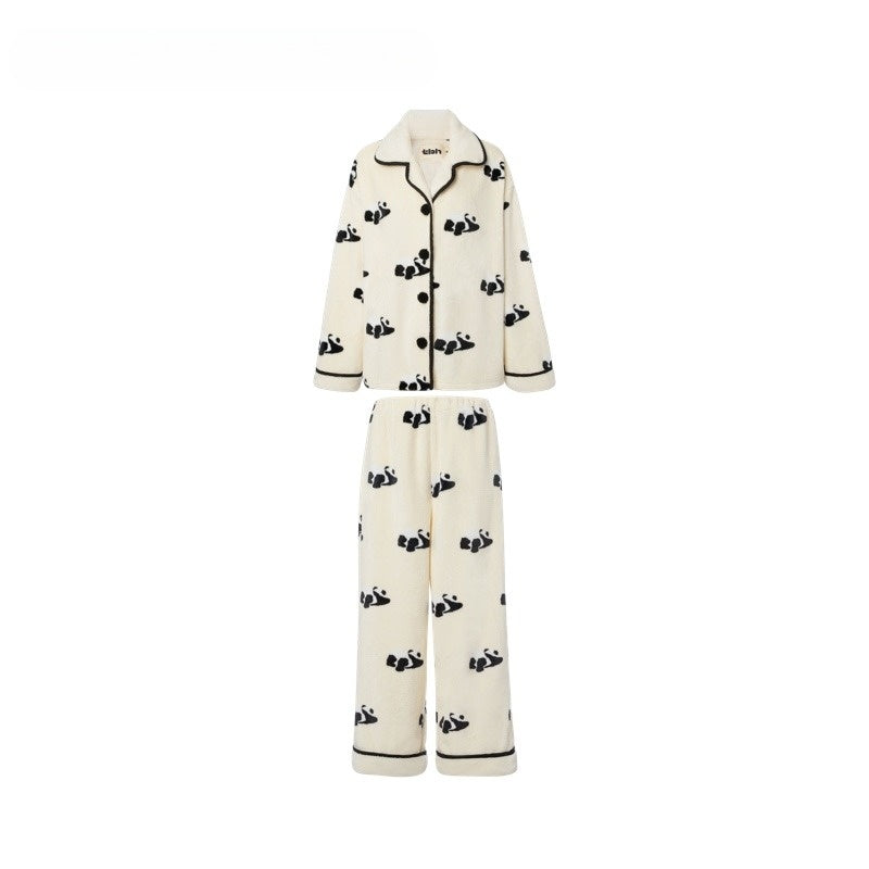 Panda Pompom Fleece Pajama Set - M, Bamboo Roll image