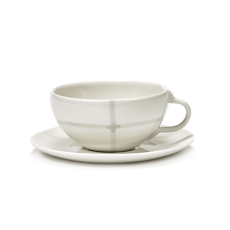 Gridlight Ceramic Cup & Saucer Set - Cloud White Tea image