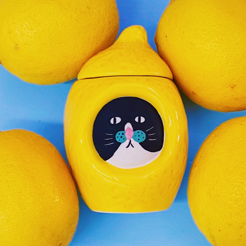 Lemon Kitty Hideout Toothpick Jar