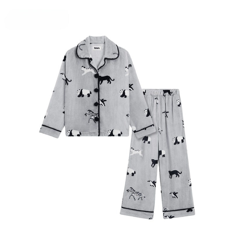 Panda Pompom Fleece Pajama Set - S, Wild Safari image