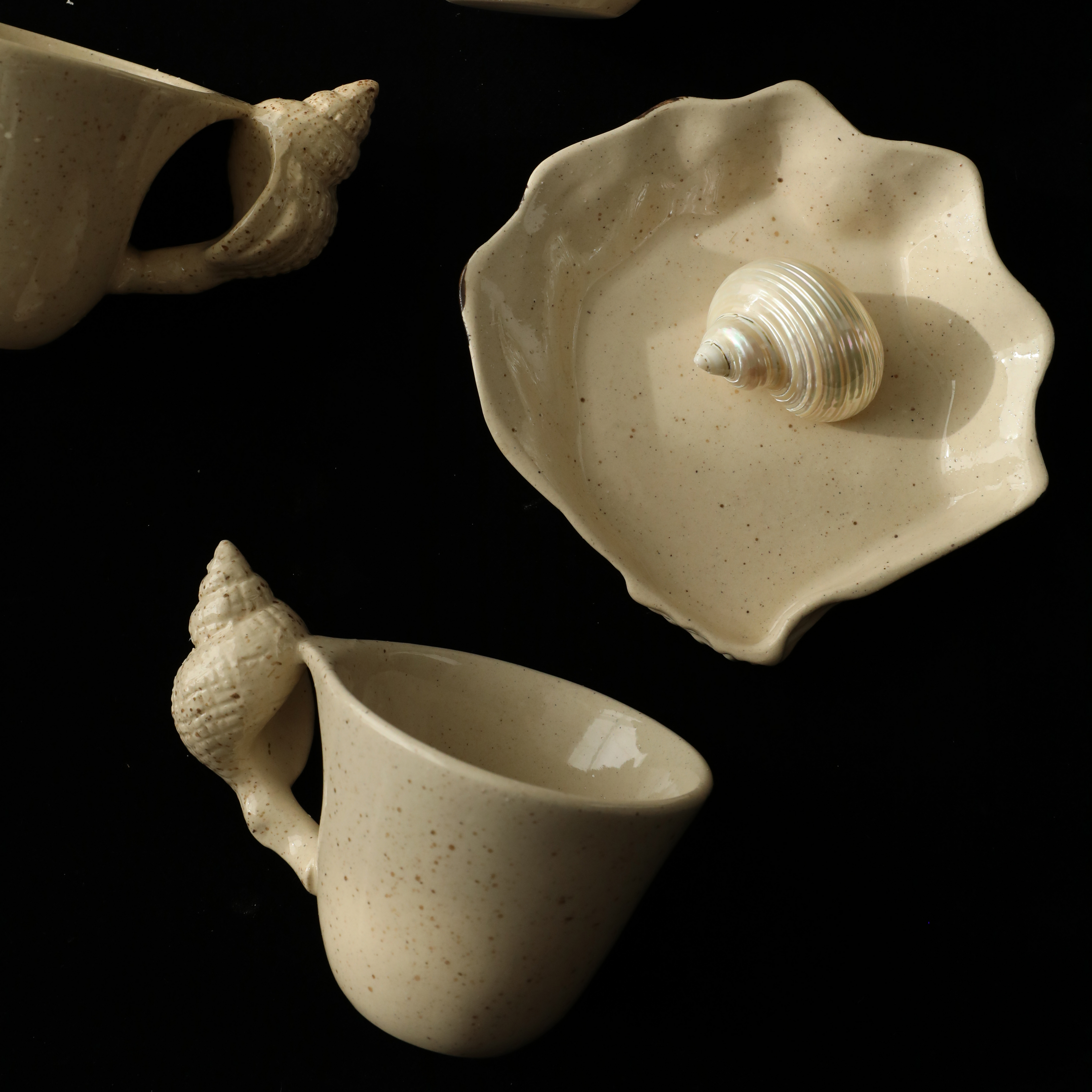 Seaside Shell Handle Ceramic Mug and Saucer